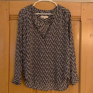 Loft, black and white long sleeve blouse